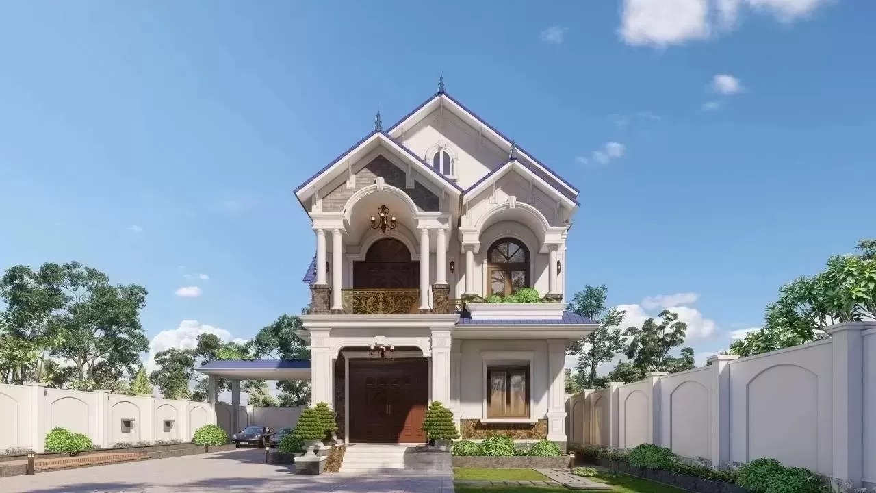 Nhà 2 tầng mái thái phong cách tân cổ điển hiện đại