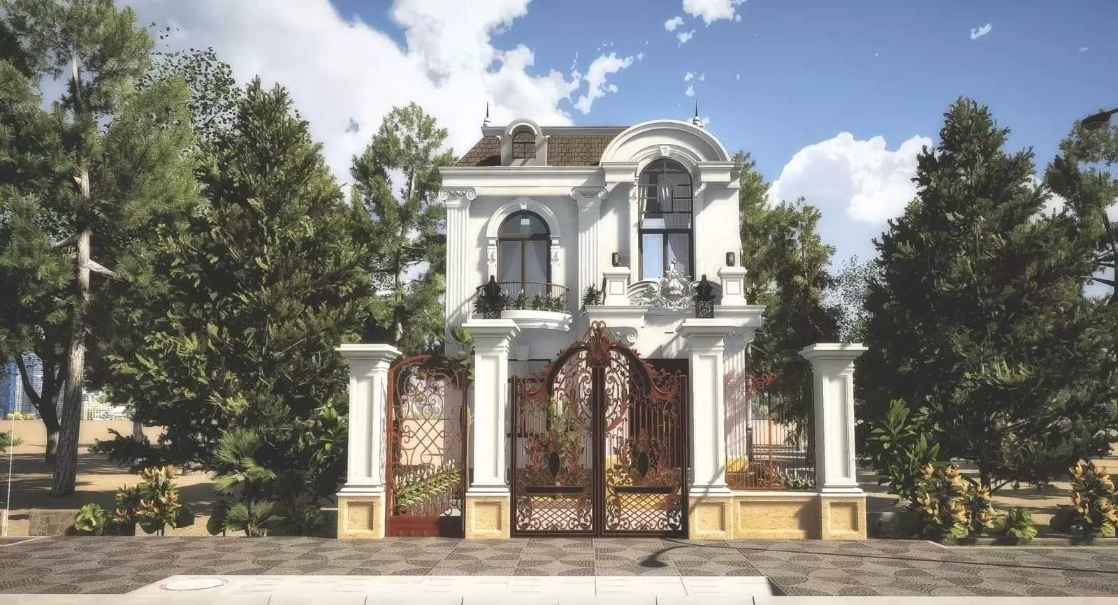 Nhà 2 tầng mái Mansard phong cách tân cổ điển hiện đại