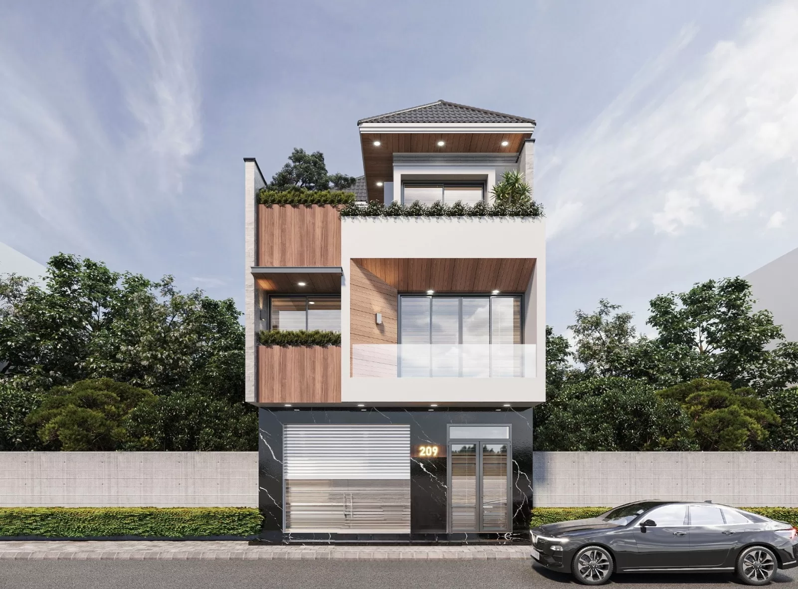 Mẫu nhà ngang 12m sâu 6m lệch tầng