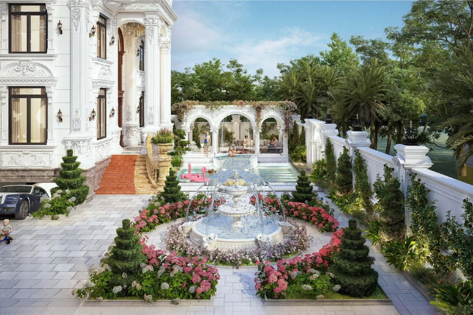 Phối cảnh sơn ngoại thất nhà tân cổ điển