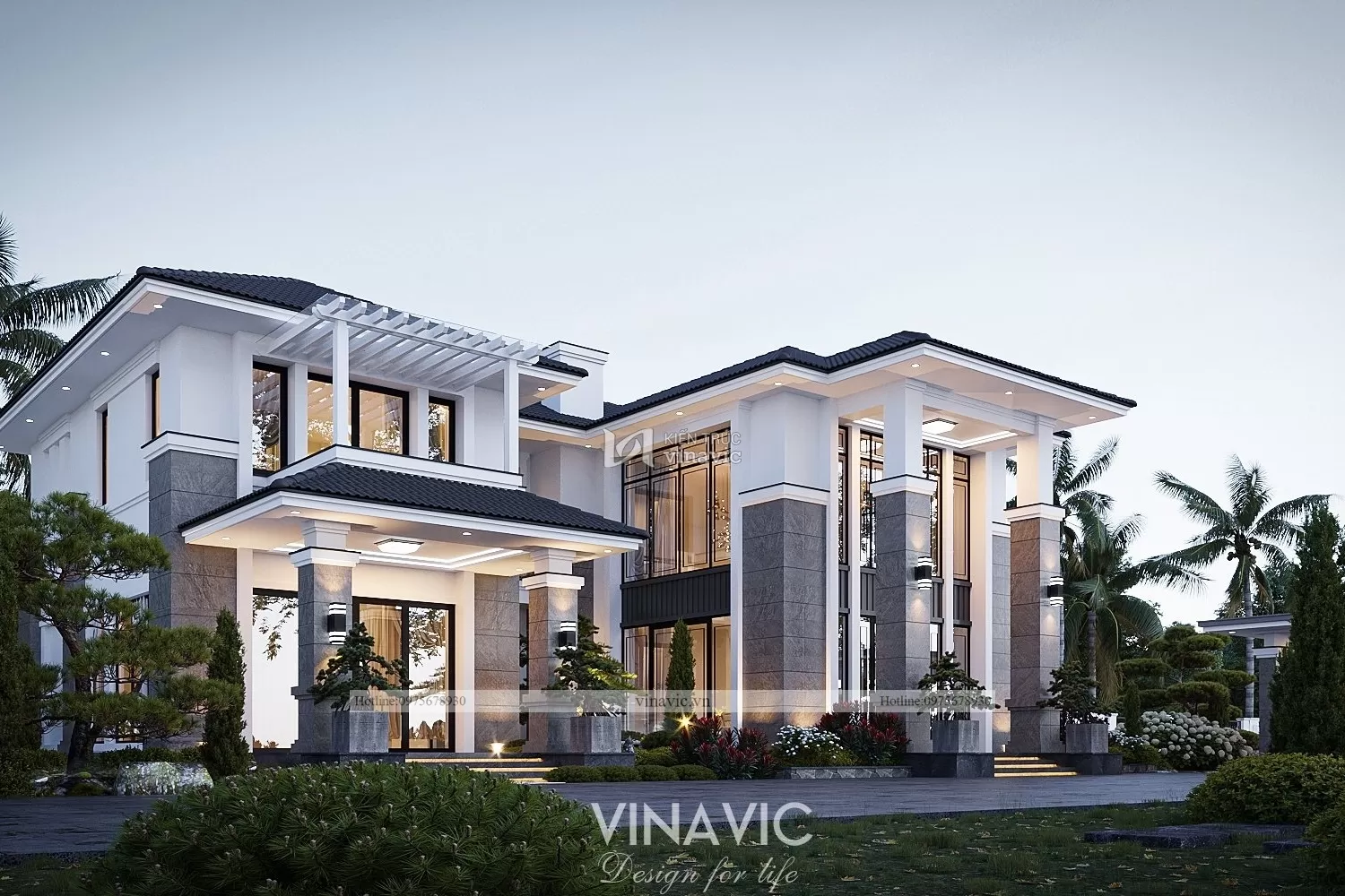 Phối cảnh góc trái thiết kế biệt thự 2 tầng đẹp mái nhật 