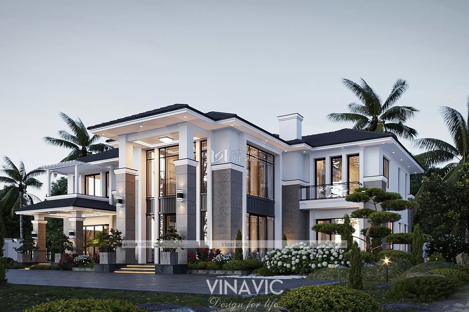 Phối cảnh góc phải mẫu nhà mái nhật phong cách Á Đông đẹp 