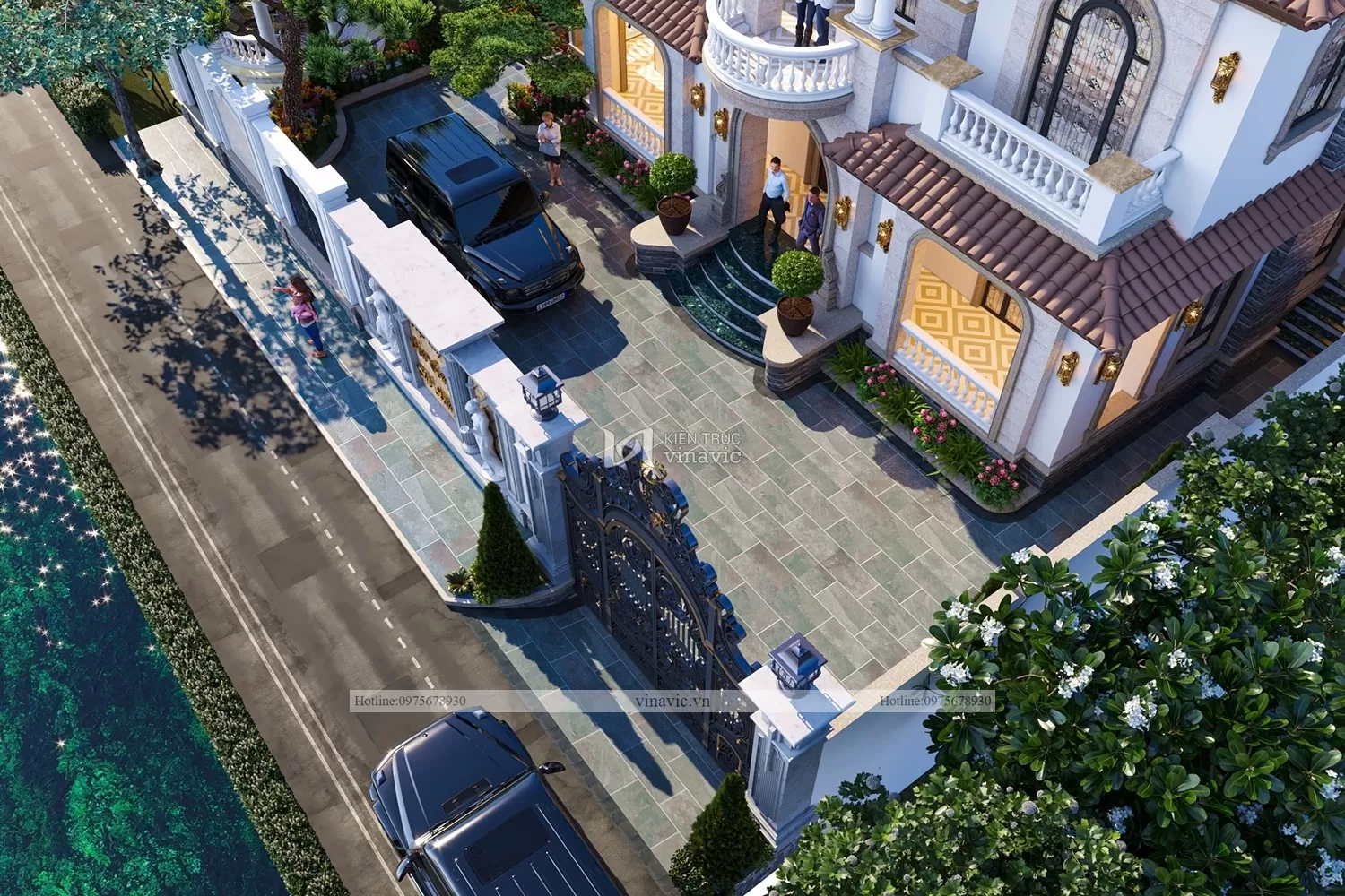 Phối cảnh không gian bên ngoài mẫu nhà địa trung hải BT2237