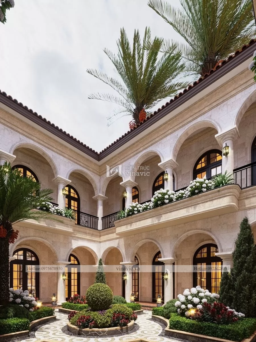 Cận cảnh mặt sàn sân trong dinh thự đẹp phong cách Địa Trung Hải