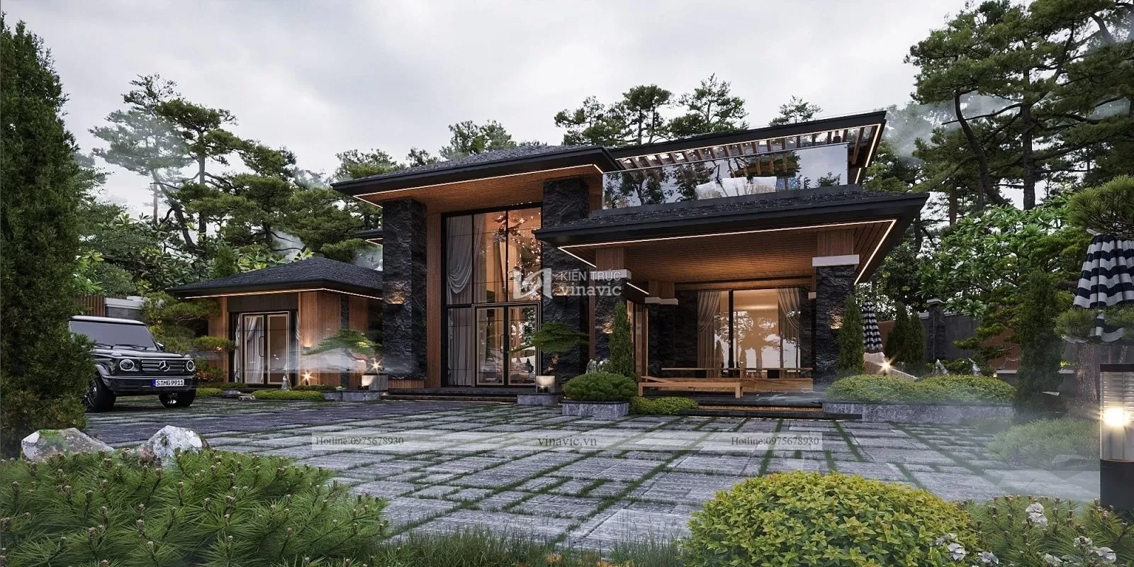 Mẫu nhà biệt thự 2 tầng đẹp hiện đại mái nhật 270m2 (16x17m) BT2245