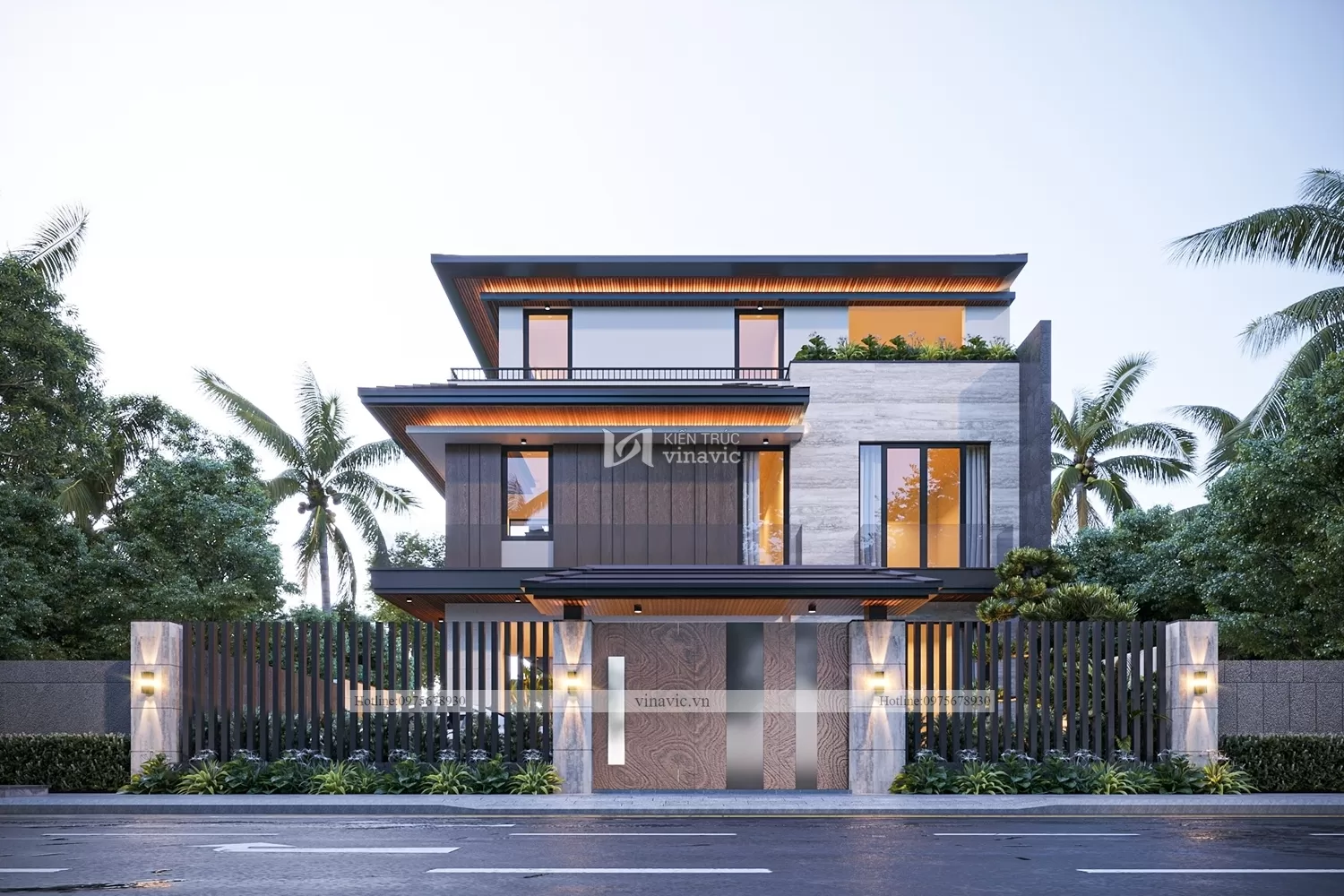 Mẫu biệt thự 3 tầng mái nhật 