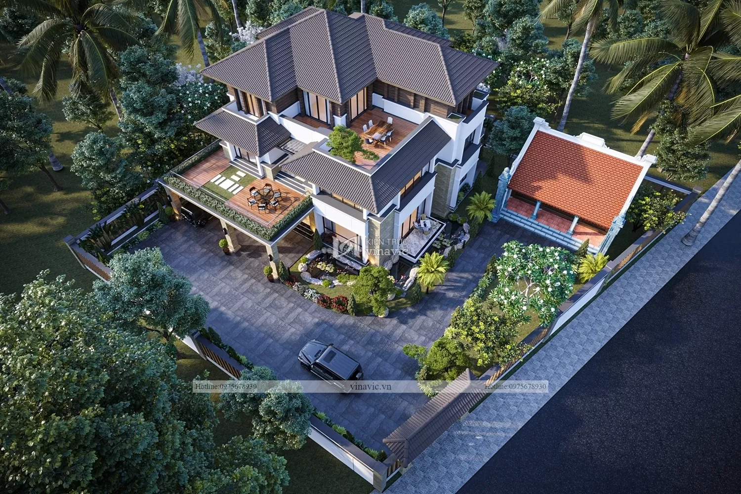 Phối cảnh biệt thự từ trên cao 