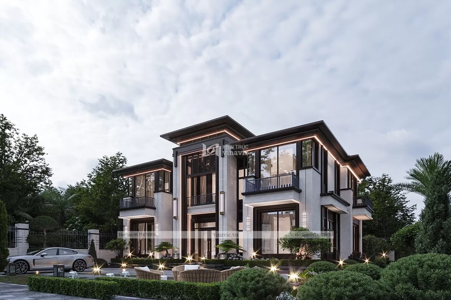 Sân vườn được bố trí đẹp, hài hòa với kiến trúc