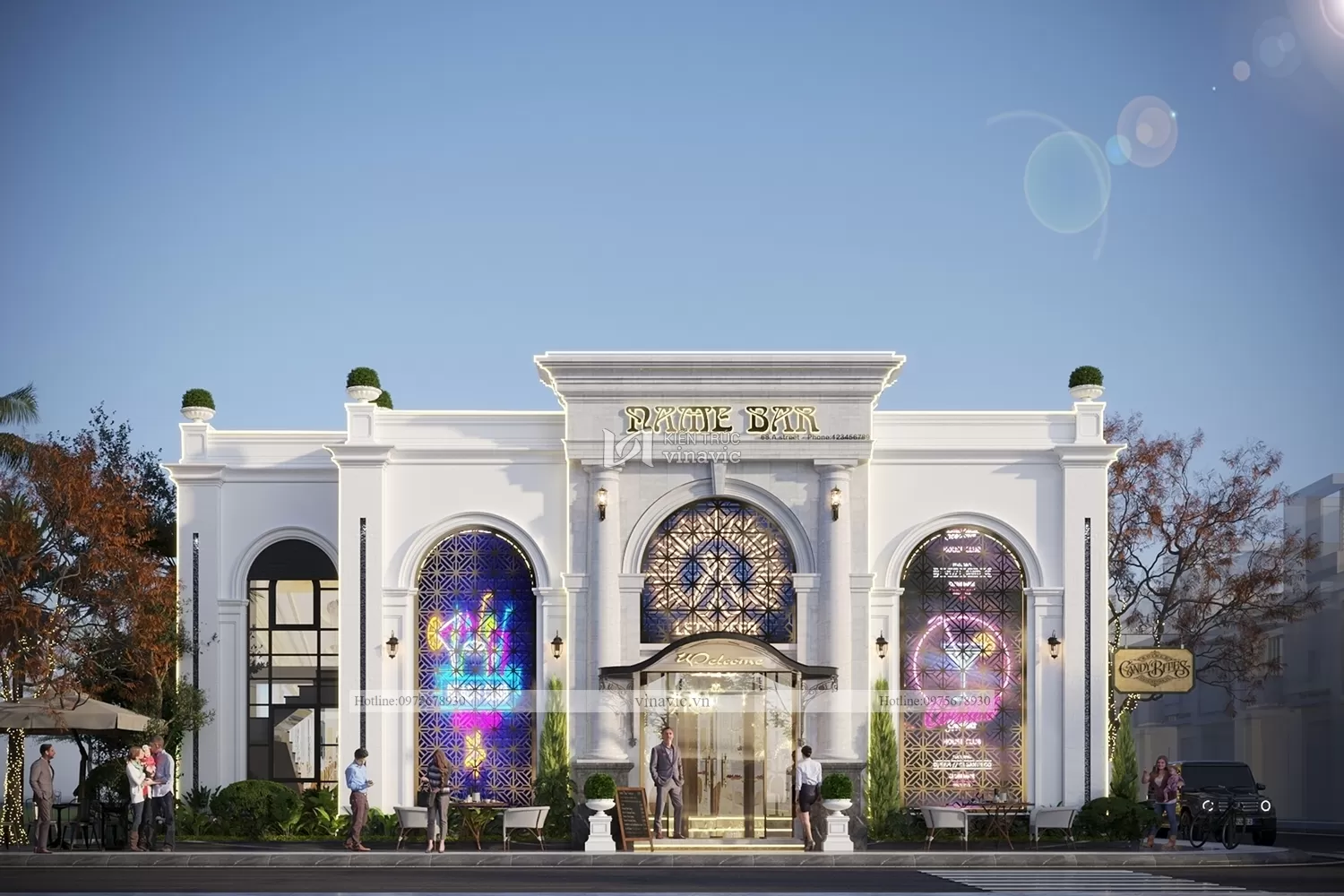 Phối cảnh mặt tiền thiết kế bar club nổi bật