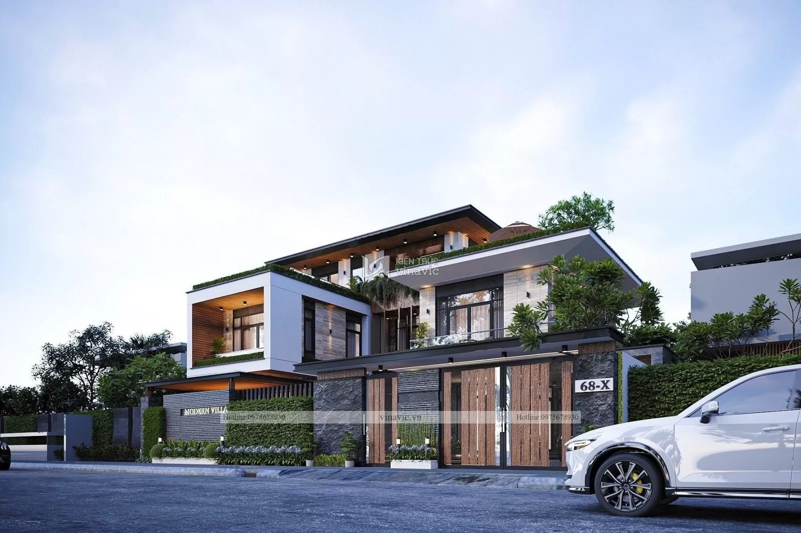 Phối cảnh thiết kế biệt thự 2 tầng 1 tum hiện đại 