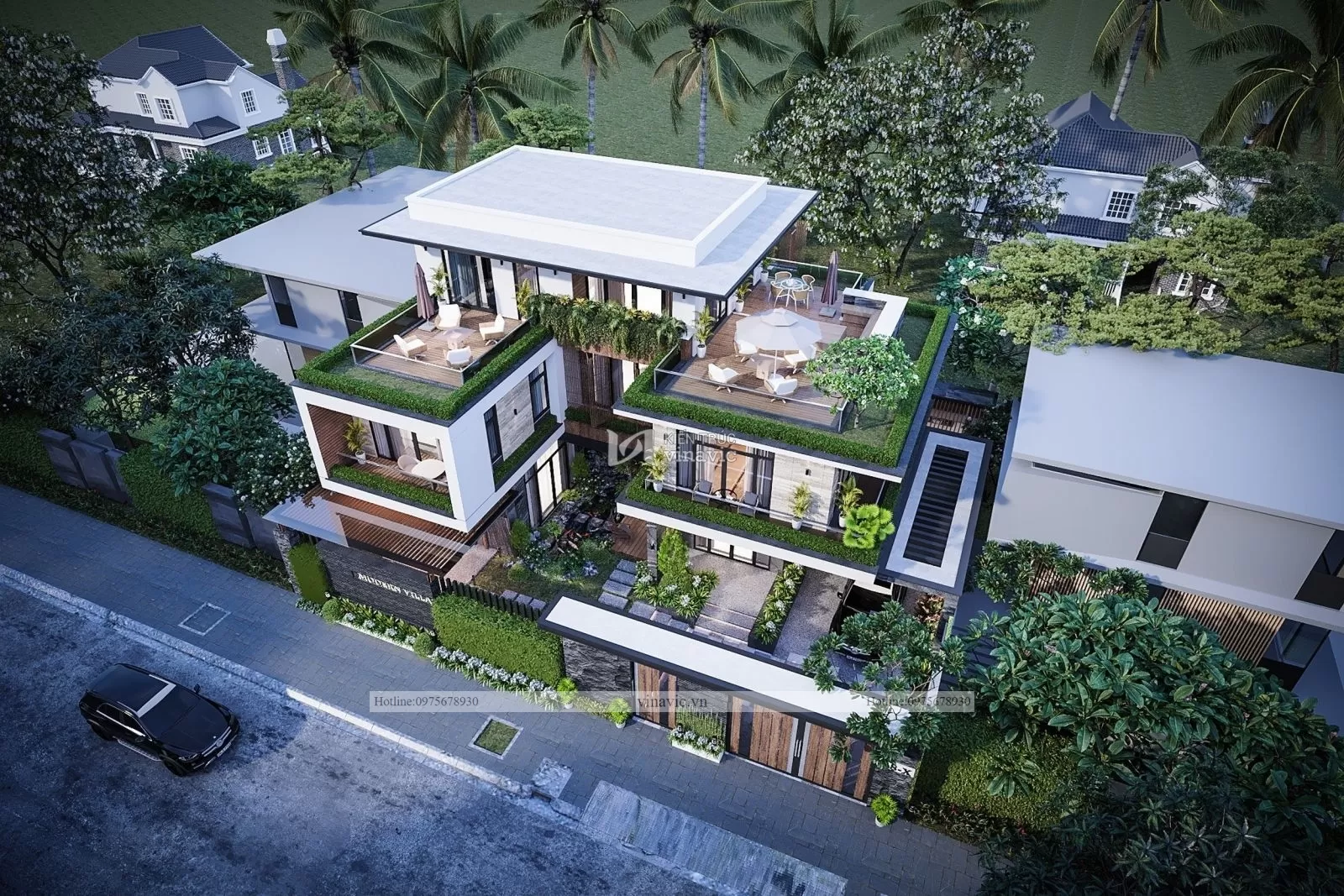 Hình ảnh phối cảnh biệt thự hiện đại 2 tầng 1 tum