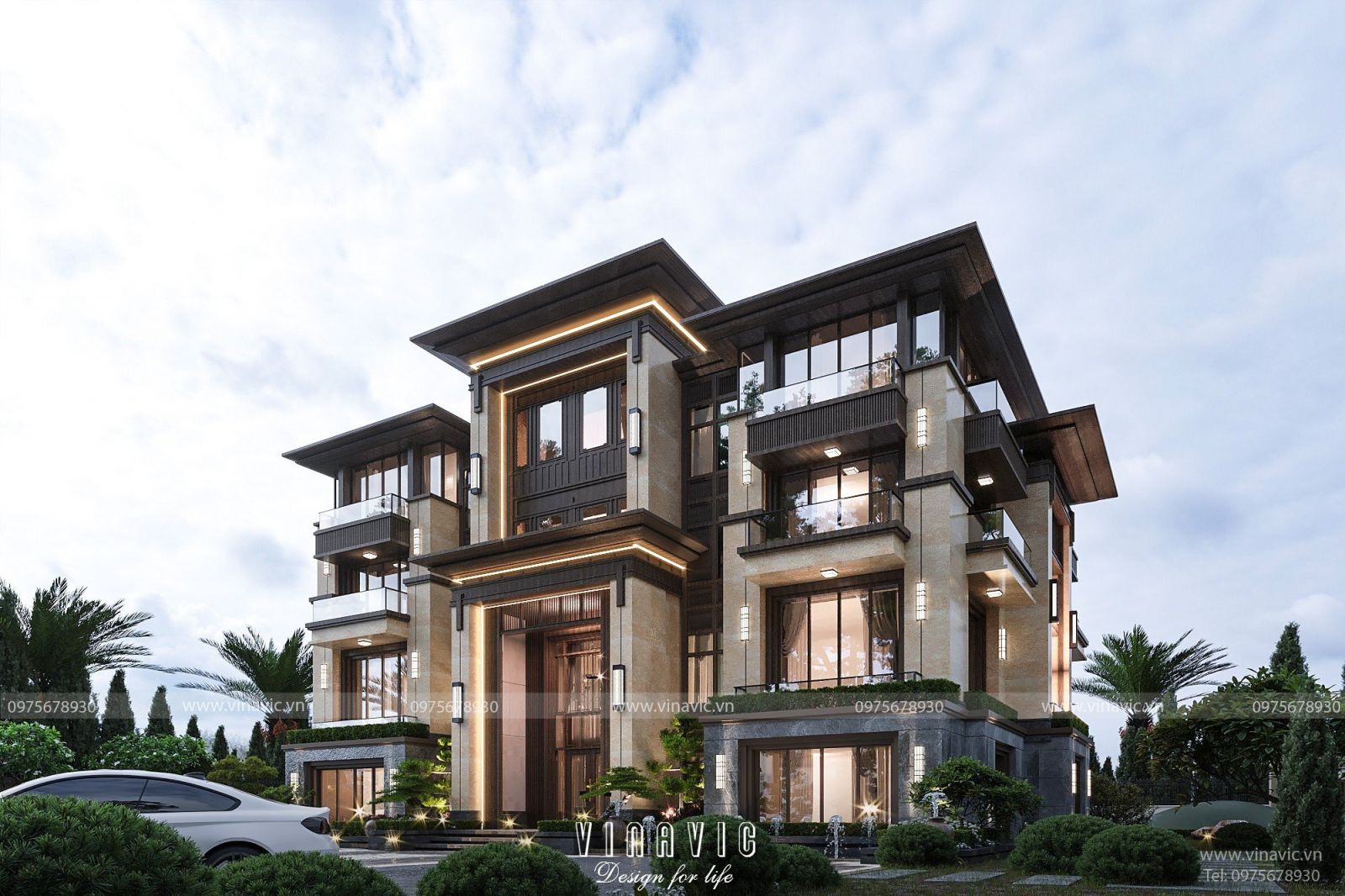 Cận cảnh sân vườn biệt thự trệt hiện đại mái bằng BT2277