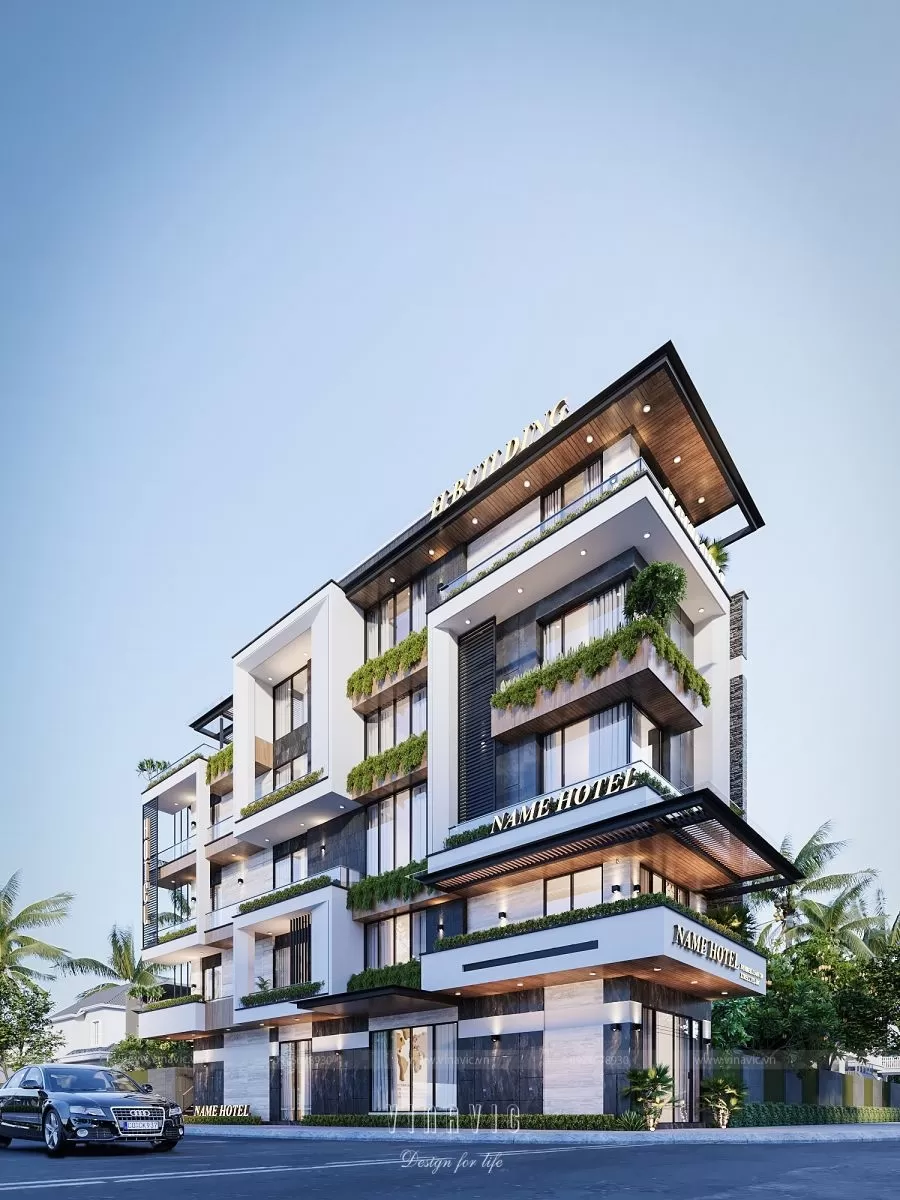 Mẫu thiết kế khách sạn 5 tầng hiện đại 100m2 (5x20m) BT2282