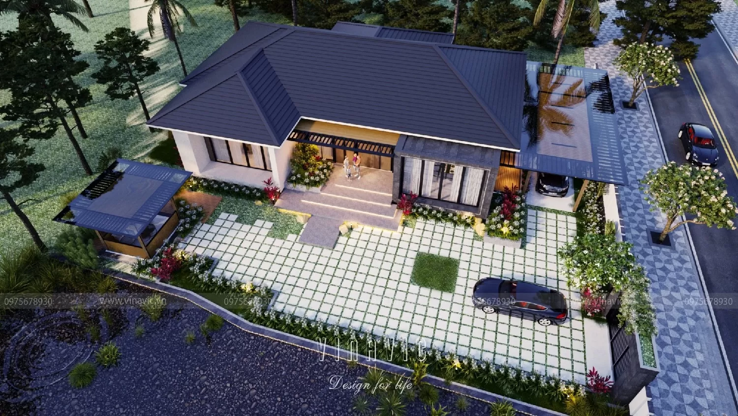 Mẫu nhà vườn 1 tầng 5x20m hiện đại