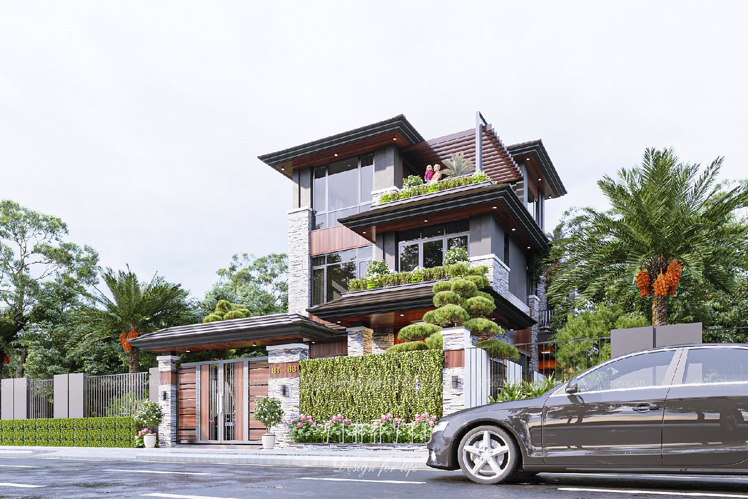 Mẫu biệt thự hiện đại 160m2 (10x16m) 3 tầng mái nhật BT2291