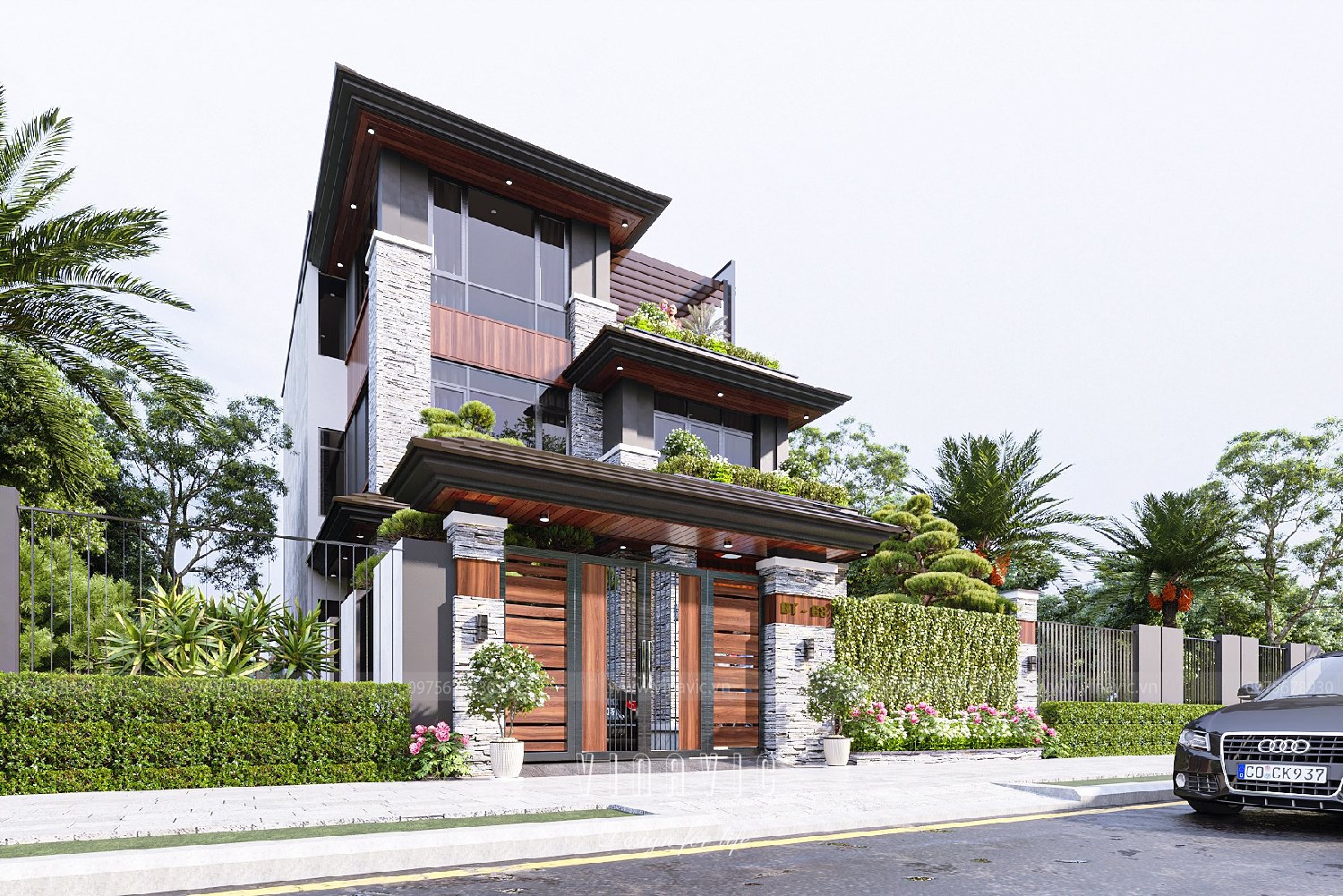 Mẫu biệt thự hiện đại 160m2 (10x16m) 3 tầng mái nhật BT2291