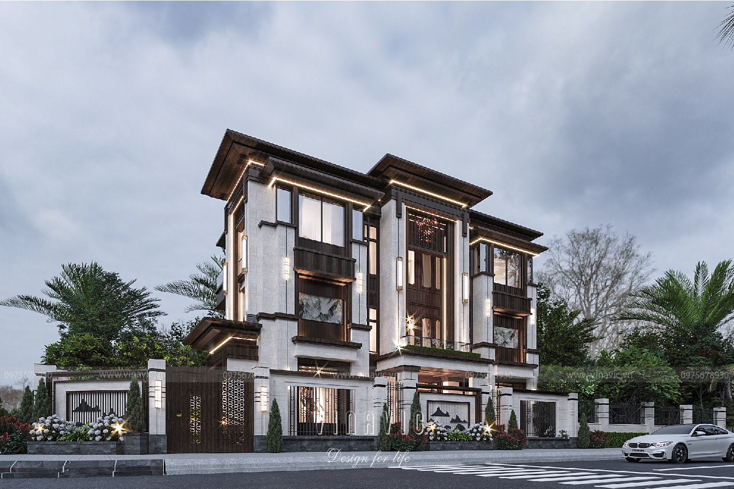 Phối cảnh biệt thự 3 tầng mặt tiền 8m 