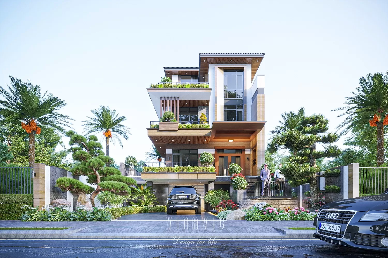 Mẫu thiết kế biệt thự 5 tầng mái nhật hiện đại 100m2