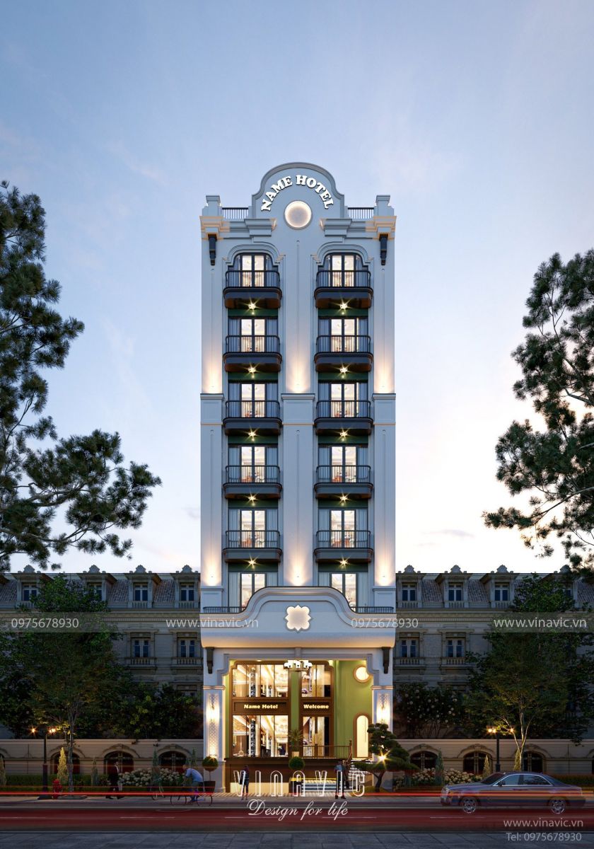 Mặt tiền thoáng đãng của khách sạn 7 tầng
