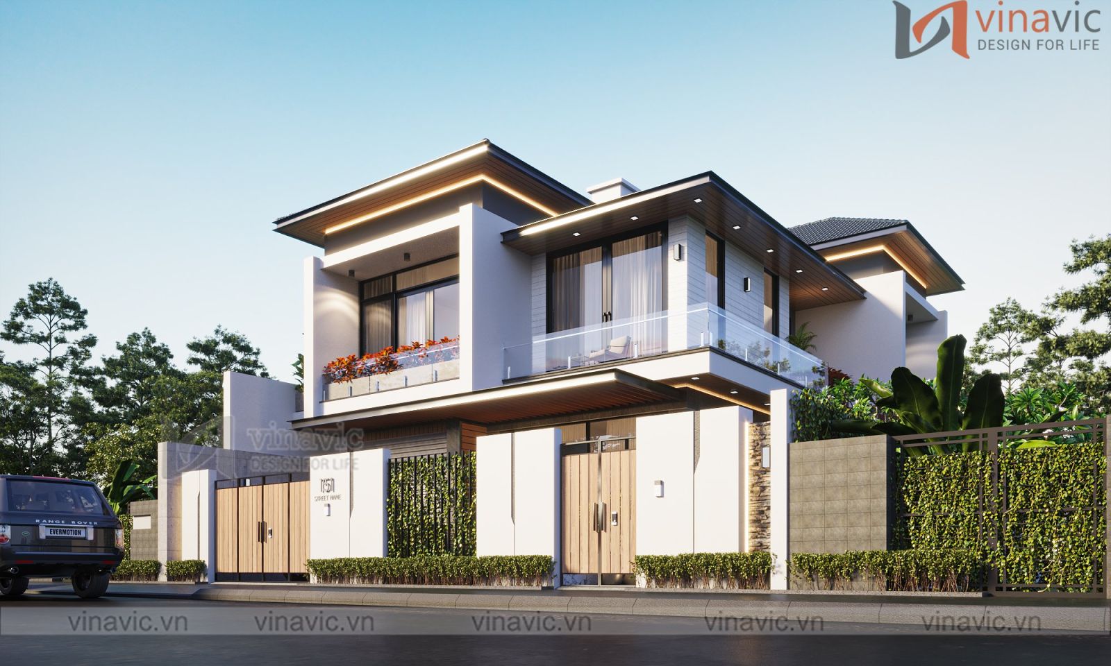 Phối cảnh thiết kế biệt thự 2 tầng mặt tiền 10m BT2310