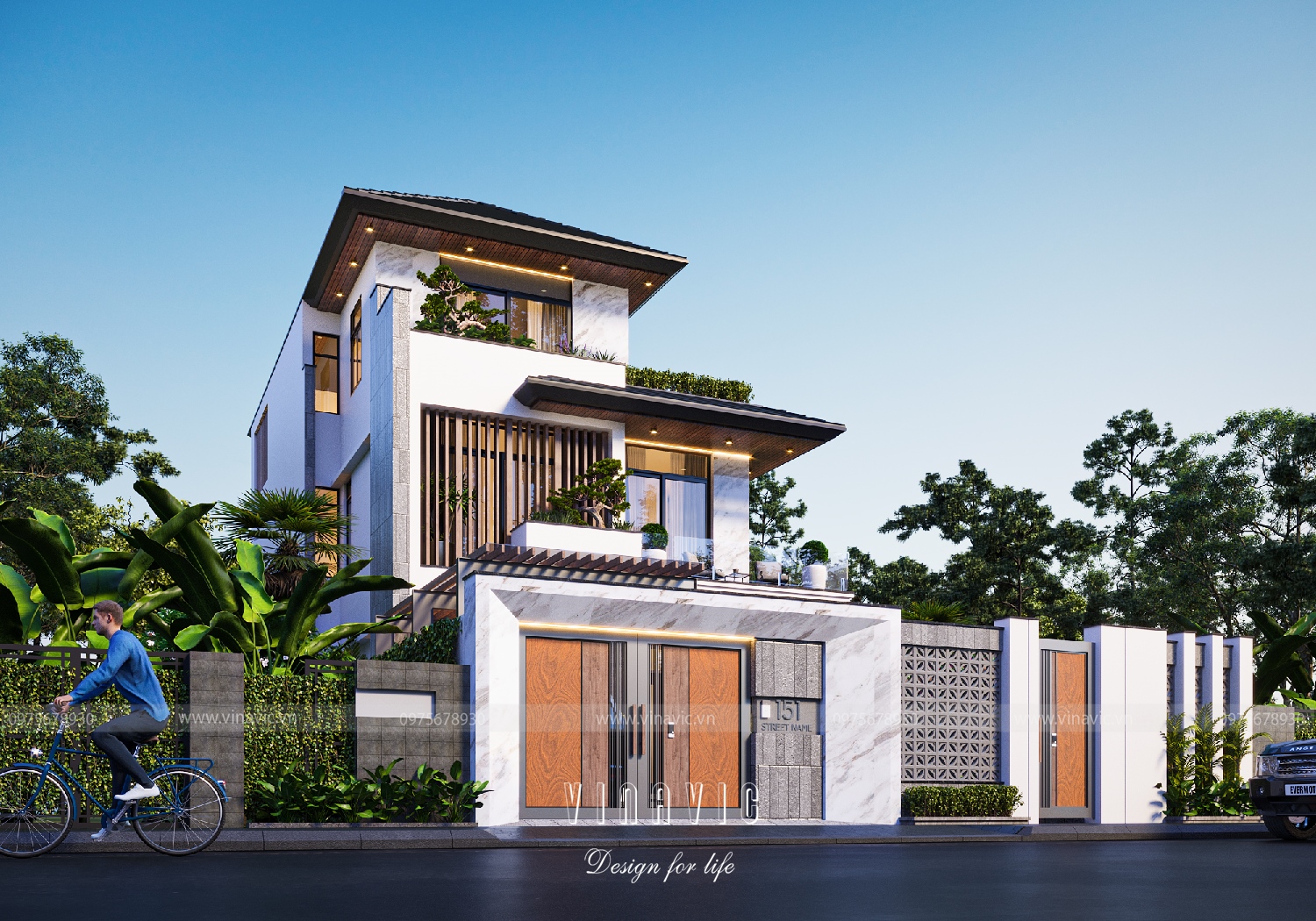 Mặt bằng công năng biệt thự 9x15m 3 tầng mái nhật BT2315