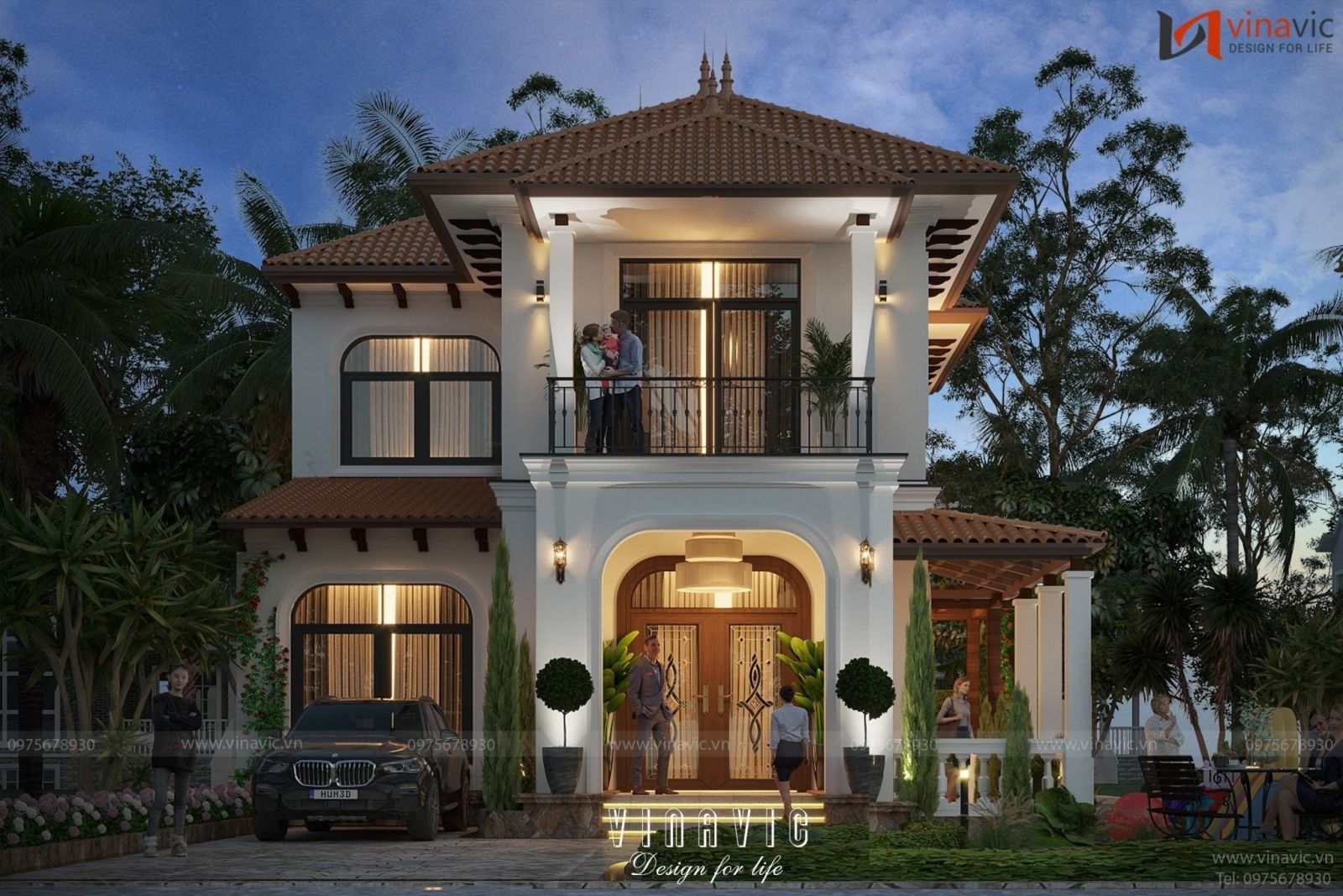 Màu sắc trung tính trang nhã được sử dụng trong căn biệt thự