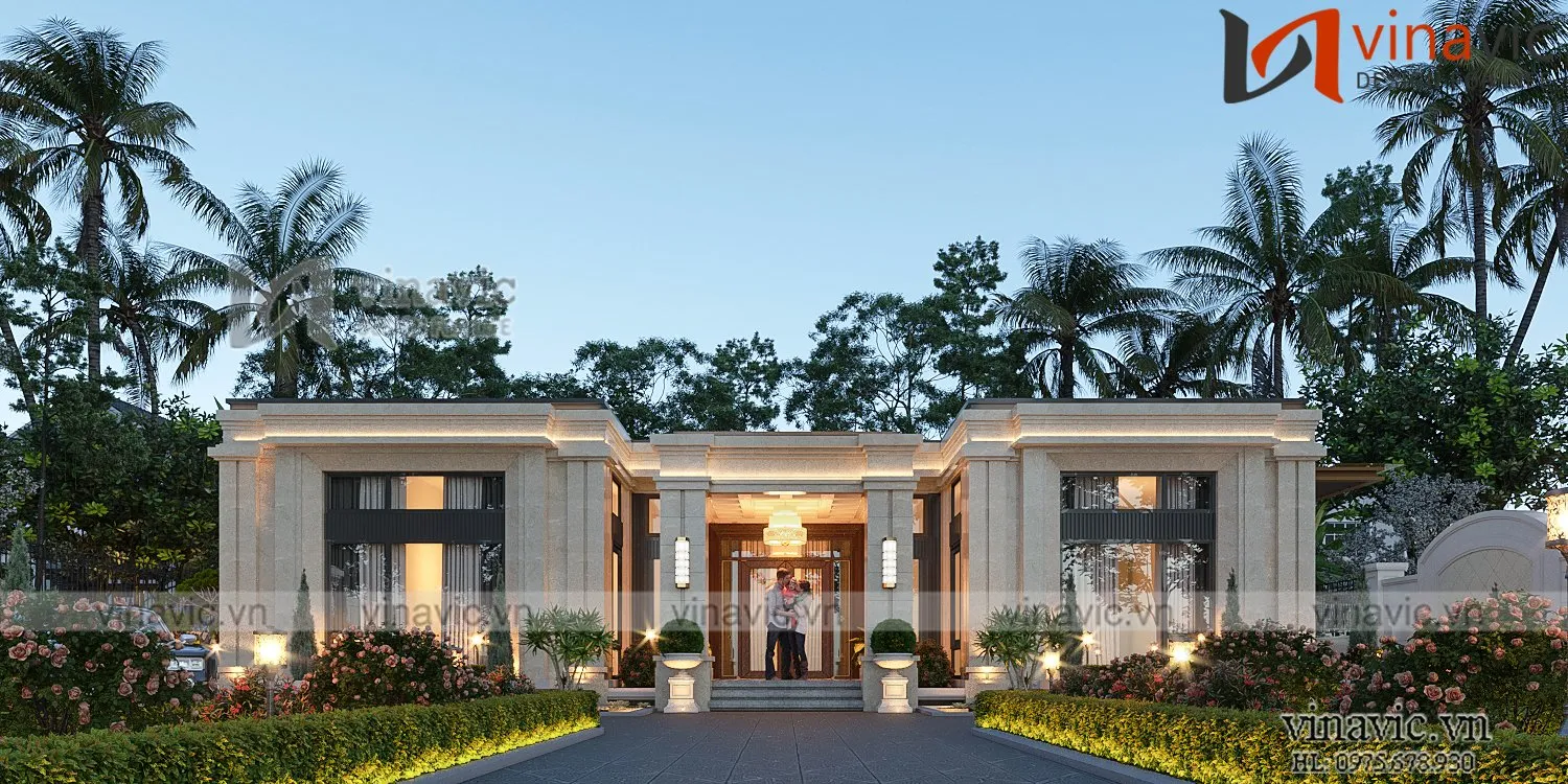 Mẫu biệt thự nhà vườn 1 tầng 4 phòng ngủ (16x13m) BT2321