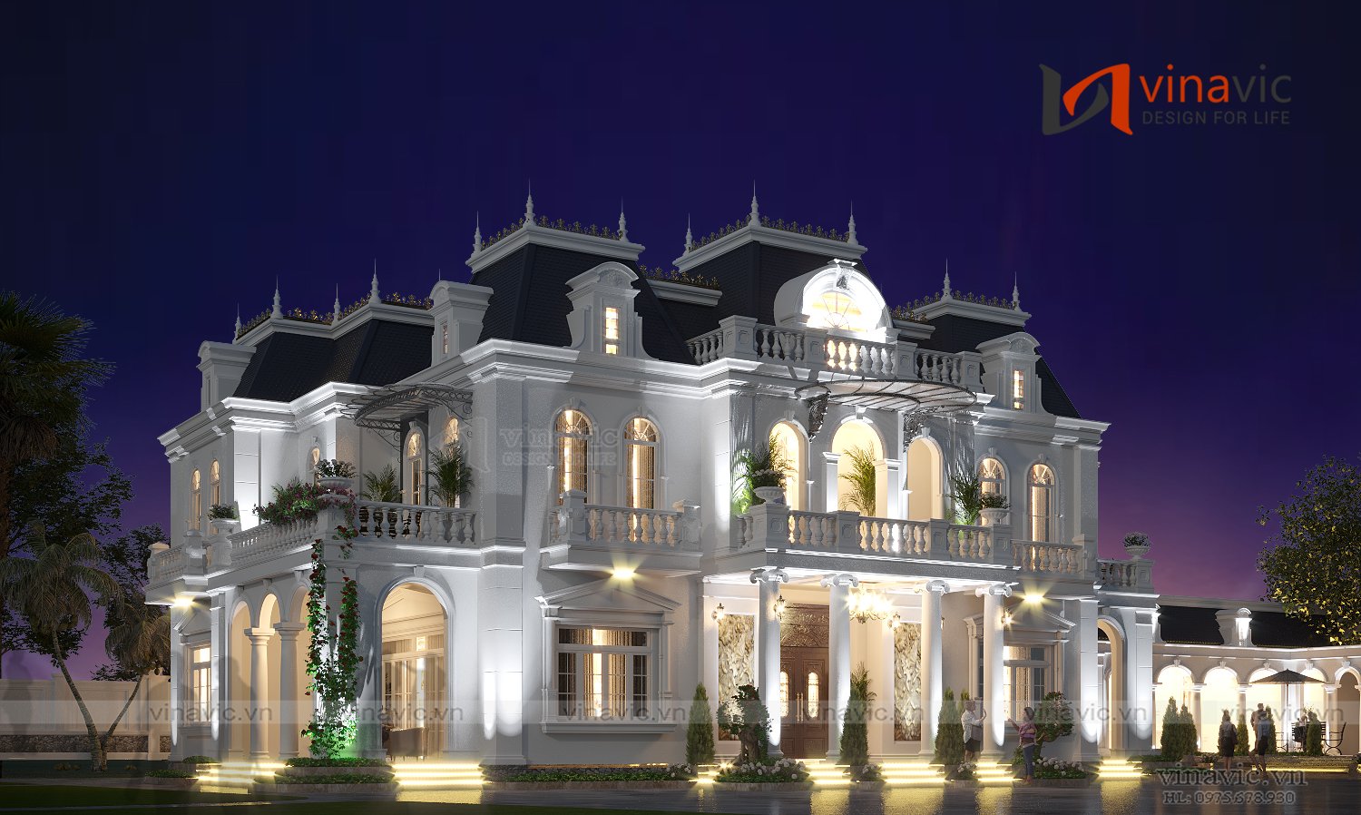 Phối cảnh góc nghiêng biệt thự 2 tầng 1 hầm BT2325