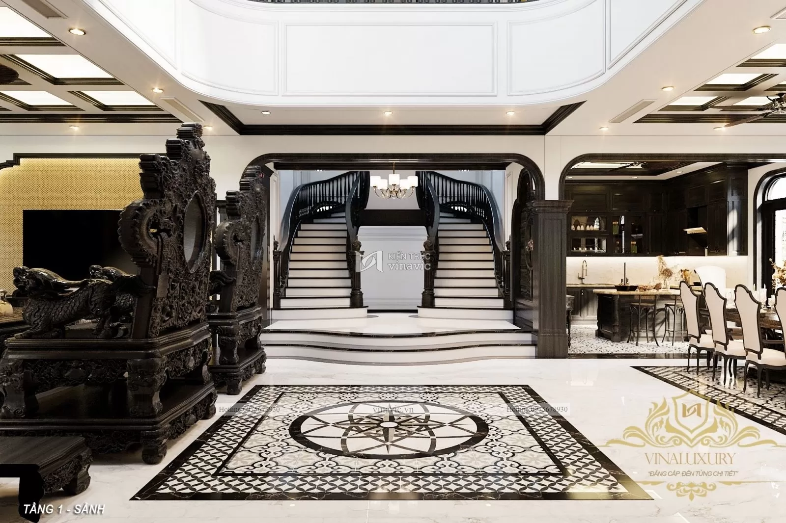 Thiết kế nội thất indochine sang trọng nhà anh Thế Vĩnh Phúc NT2303