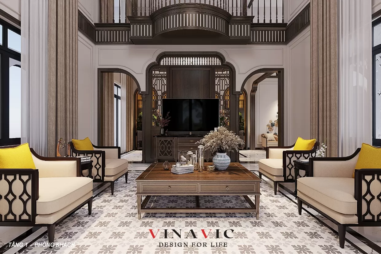 Phòng khách thông tầng sang trọng