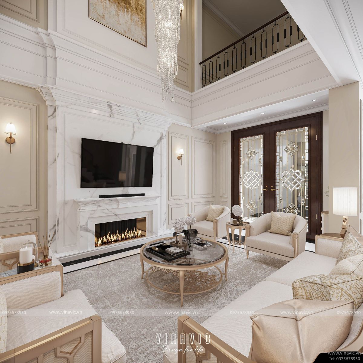 Thiết kế nội thất biệt thự tân cổ điển 4 tầng chị nhung Bình Dương NT2317