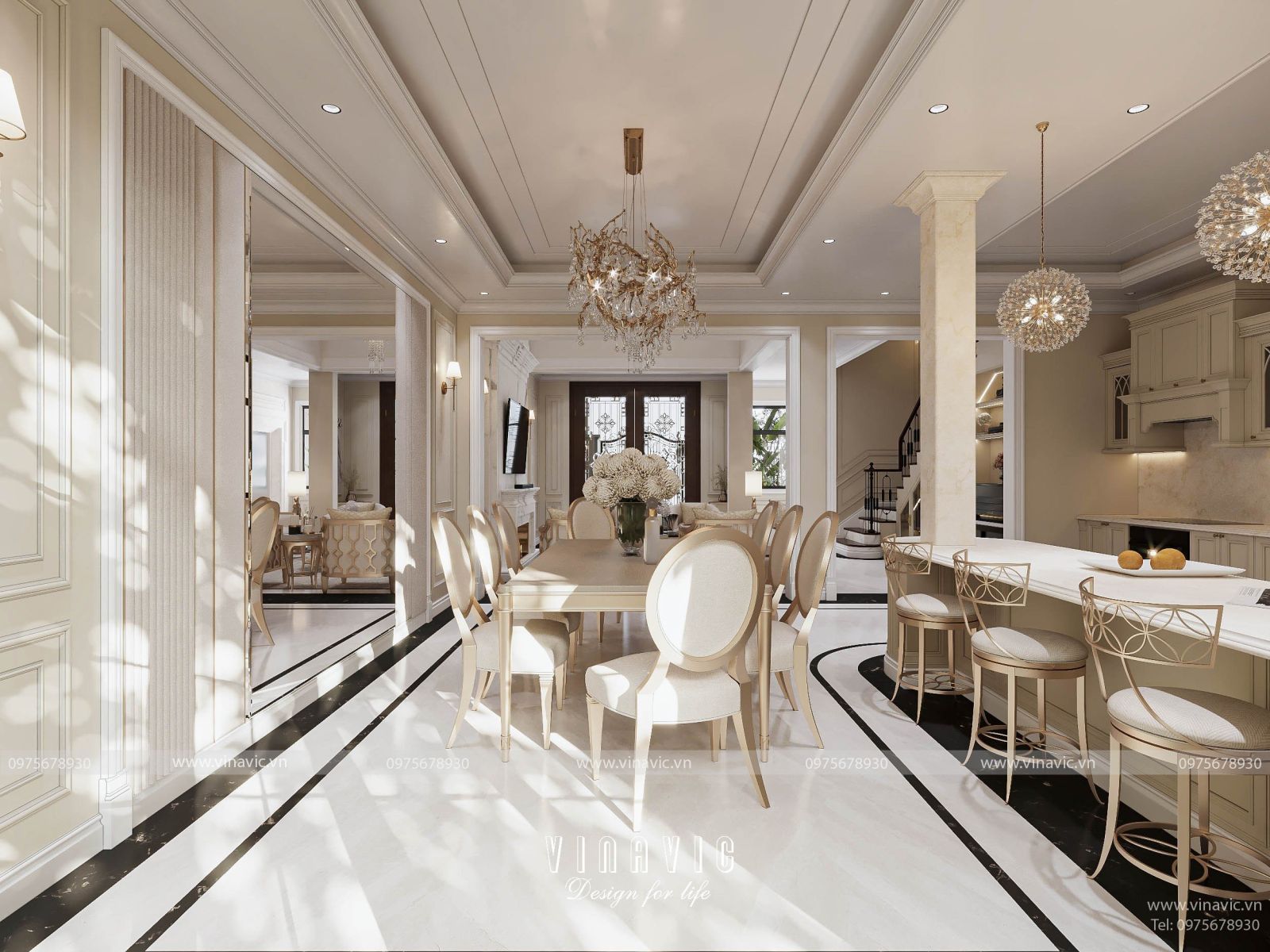 Thiết kế nội thất biệt thự tân cổ điển 4 tầng chị nhung Bình Dương NT2317