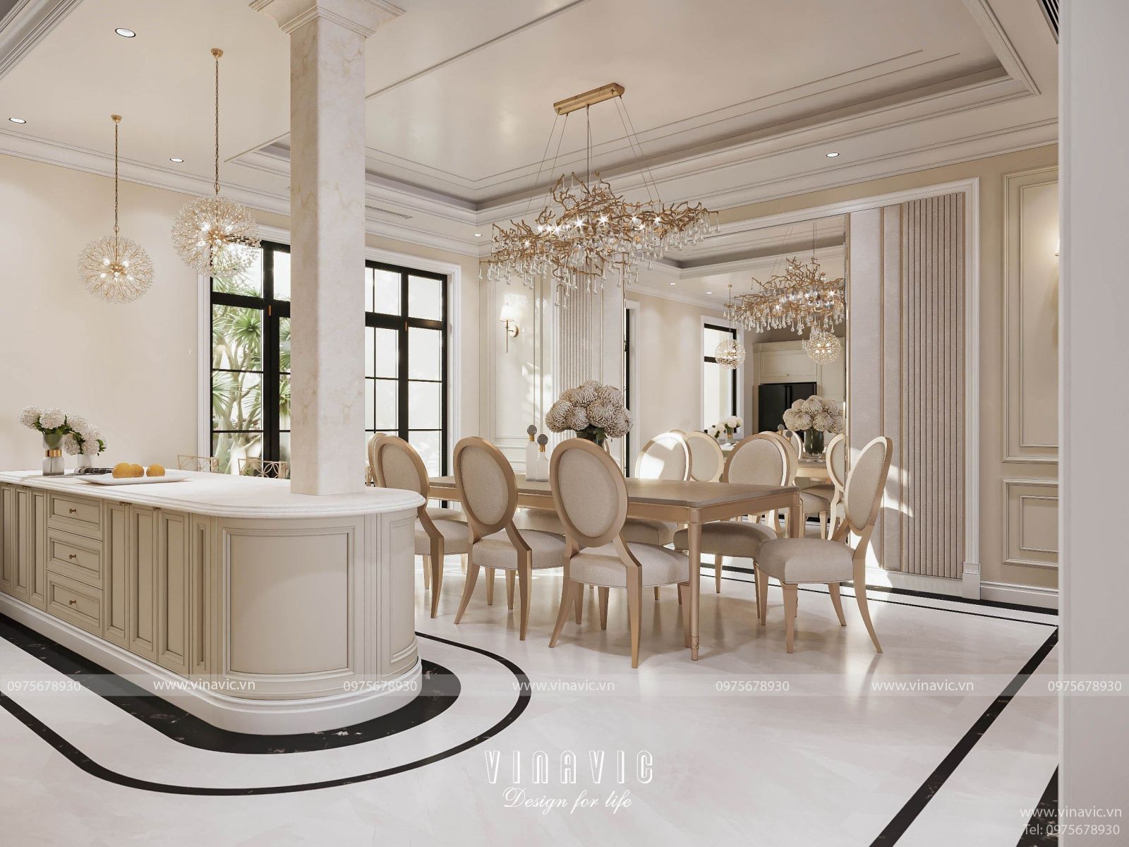 Thiết kế nội thất biệt thự tân cổ điển 4 tầng chị nhung Bình Dương NT2317