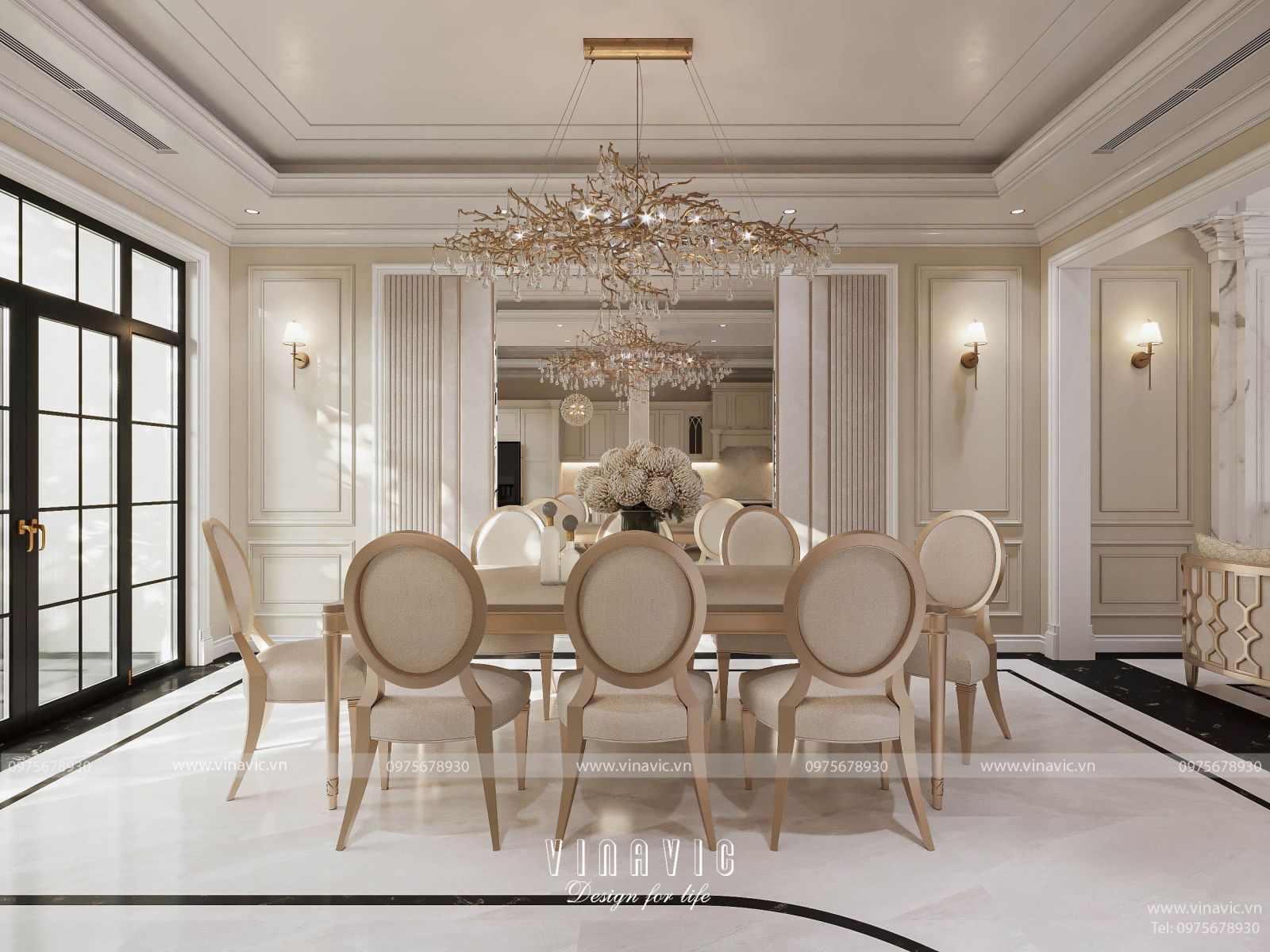 Thiết kế nội thất biệt thự tân cổ điển 4 tầng chị nhung Bình Dương NT2317