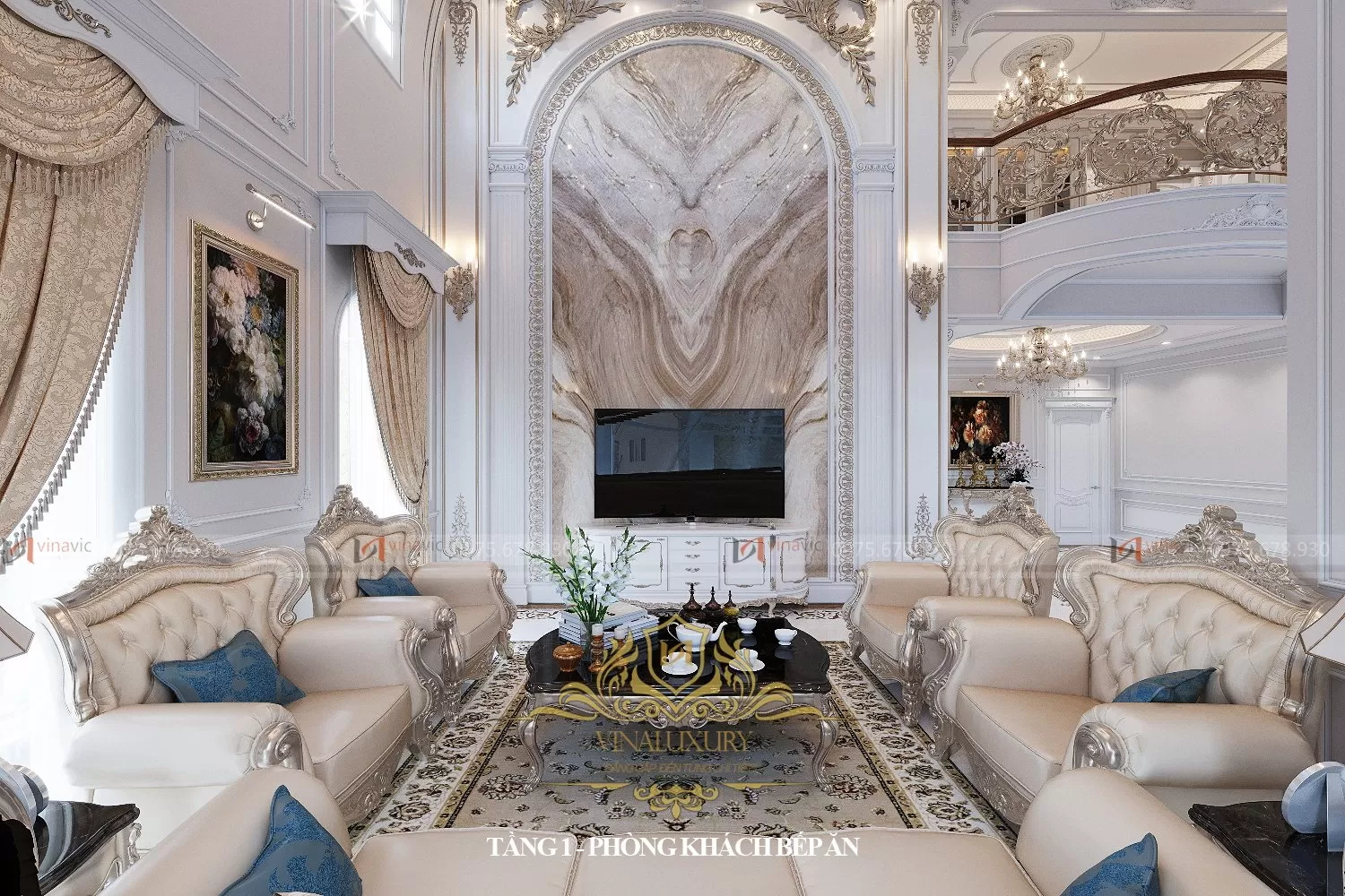 Mẫu nội thất phòng khách nhà phố tân cổ điển