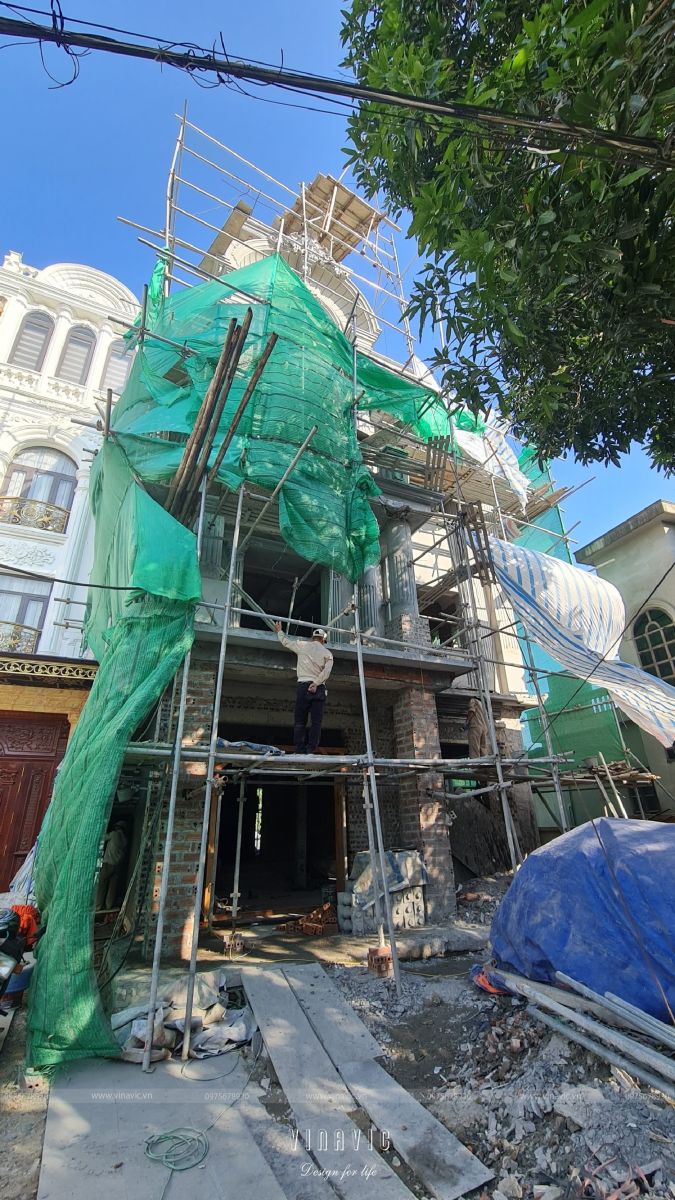 Thi công biệt thự tân cổ điển 4 tầng 1 hầm