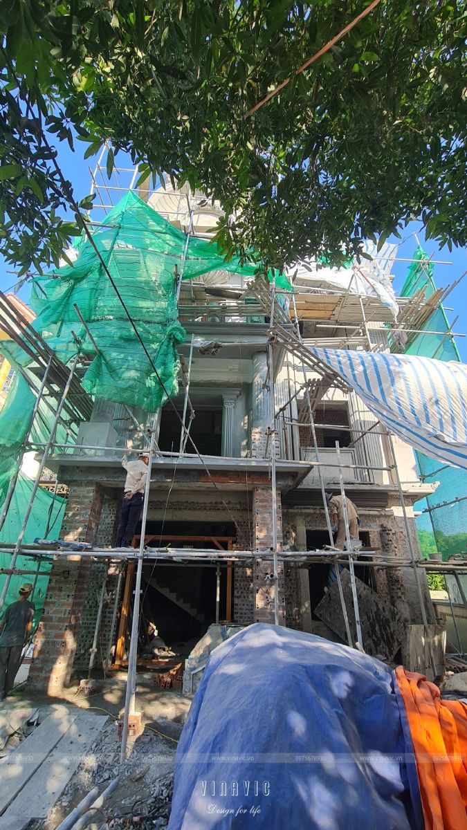 Thi công biệt thự tân cổ điển 4 tầng 1 hầm