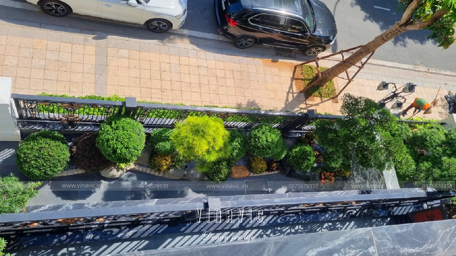 Thi công tiểu cảnh sân vườn trước nhà biệt thự Hoàng Lan Vinhomes TCSV2001