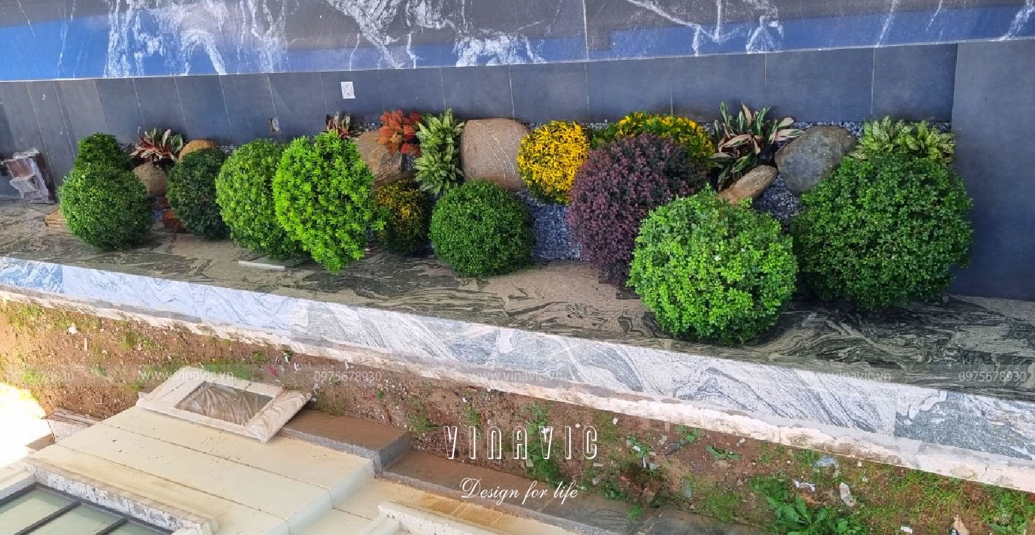 Thi công tiểu cảnh sân vườn trước nhà biệt thự Hoàng Lan Vinhomes TCSV2001