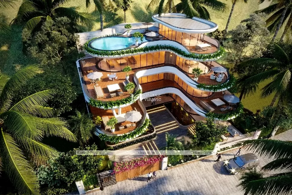 Biệt thự 4 tầng hiện đại view biển Nha Trang do Vinavic thiết kế thi công trọn gói