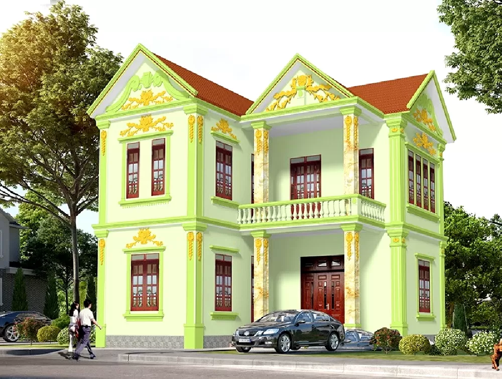 Ngôi nhà có màu xanh lá nổi bật