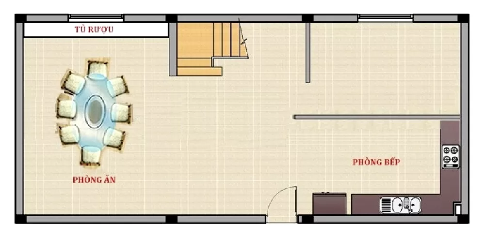 Tầng 1 mẫu nhà 2 tầng 6x13m