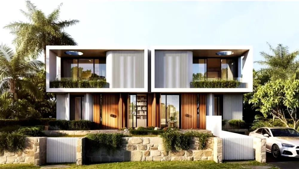 Biệt thự song lập 2 tầng này có kiến trúc mặt tiền hiện đại