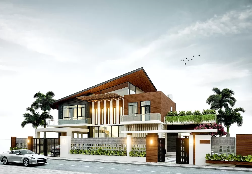 Thiết kế này không chỉ giúp tăng tính chiều sâu cho tổng thể ngôi nhà