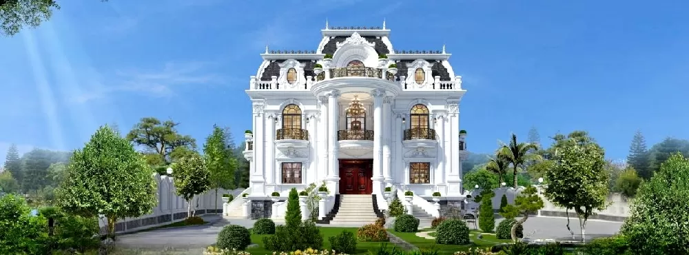 Biệt thự 2 tầng nổi bật với lối kiến trúc bề thế