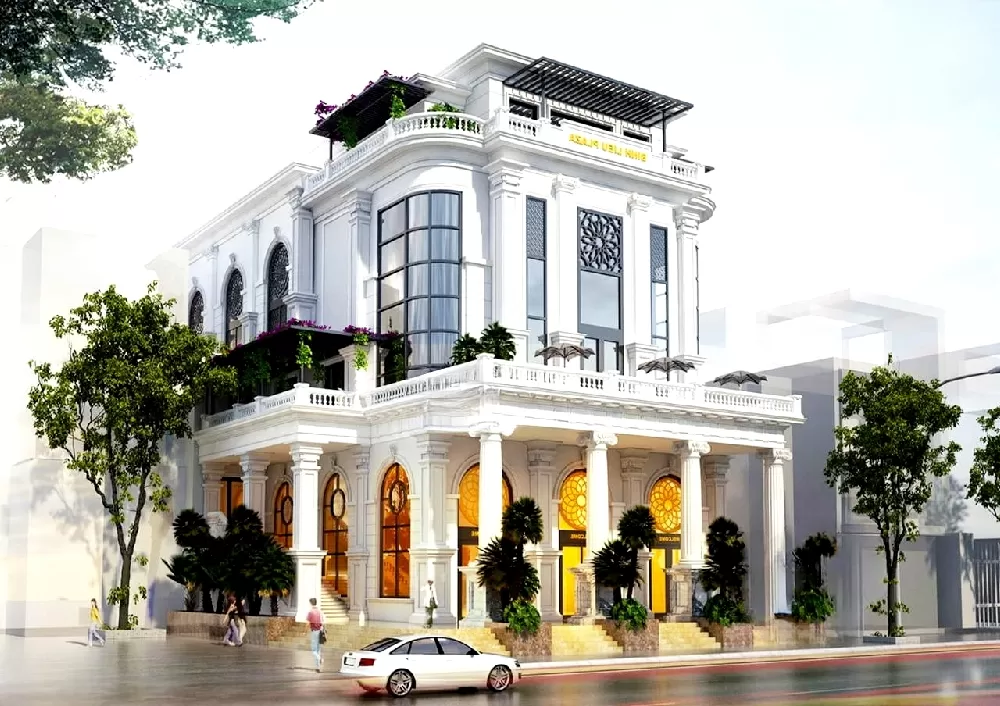 Kiến trúc tân cổ điển được thể hiện rõ ràng ở không gian ngoại thất