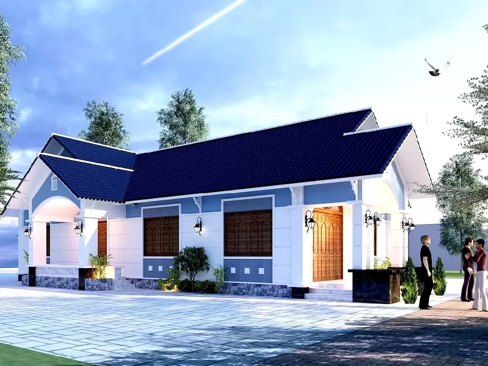 Nhà ống mái thái 1 tầng nổi bật ở kiểu dáng sang trọng và thanh lịch 