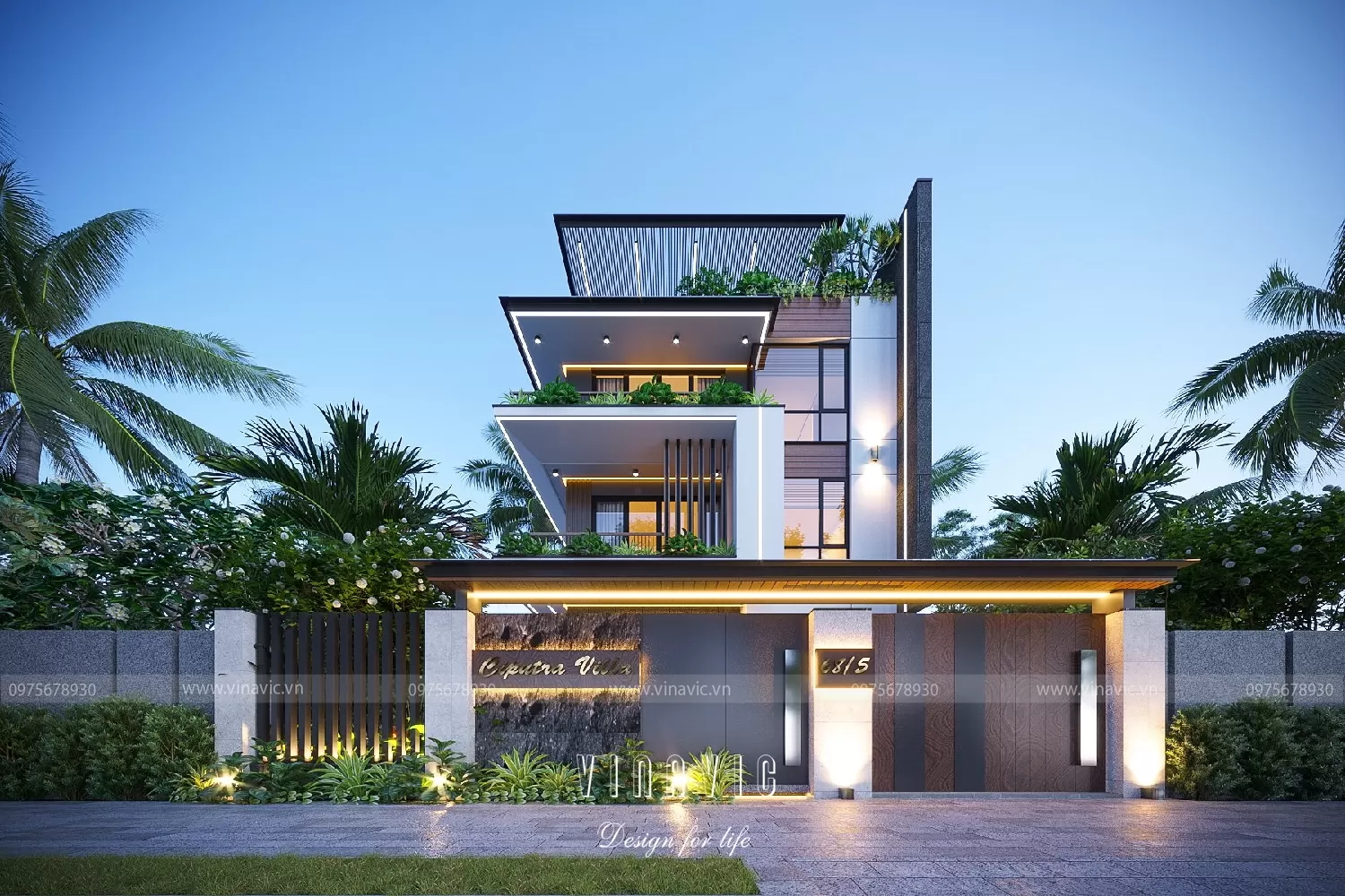 thiết kế biệt thự phố hiện đại mặt tiền 10m