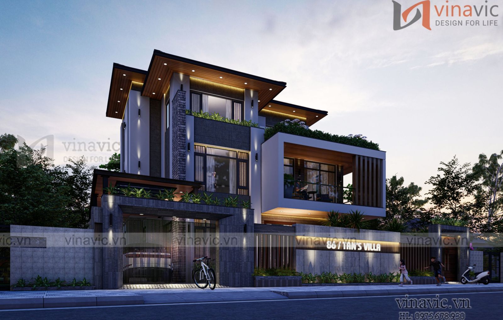 Phối cảnh 3D biệt thự mặt tiền 14m