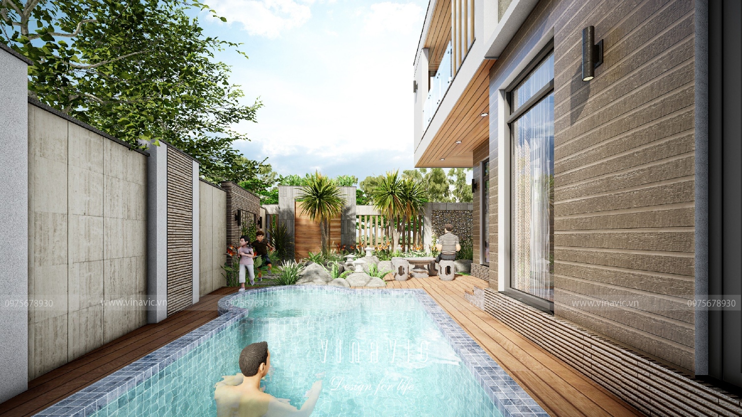 Hồ bơi thư giãn được bố trí bên hông nhà